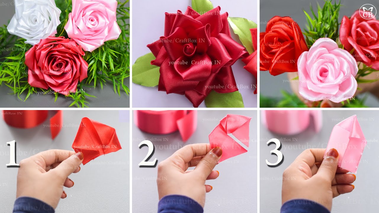 DIY Satin Ribbon Rose - Flower bouquet, how to flower wrapping &  arrangement